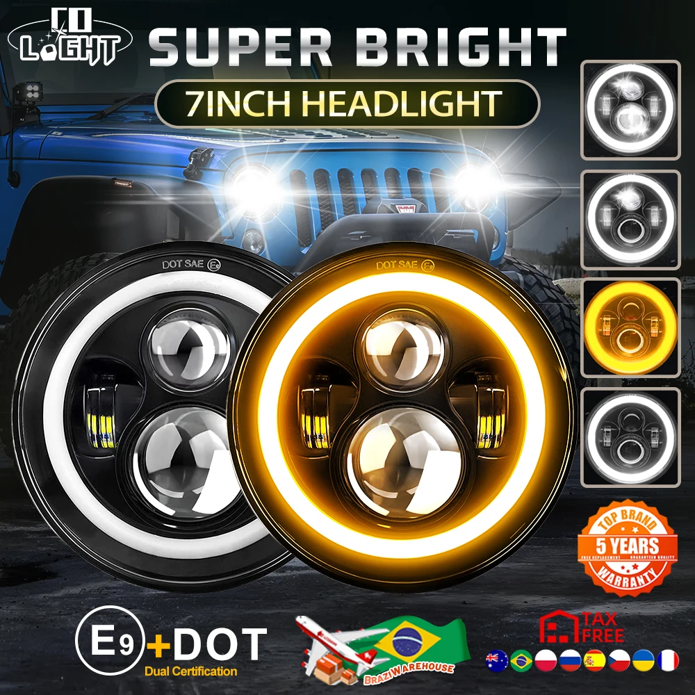 

CO LIGHT Car 7 Inch Led Headlight Hi/Low H4 Halo Angle Eyes DRL Dot E9 For OffRoad 4x4 Lada Niva Moto Headlamp 12V 24V