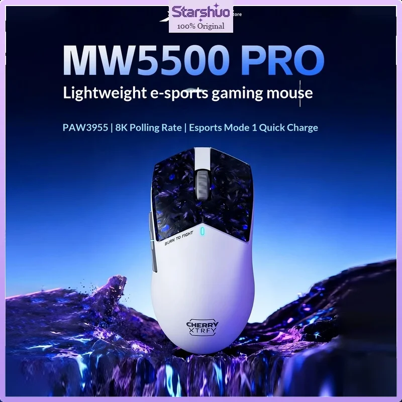 Mouse Gamer Sem Fio Tri-Mode XTRFY MW5500PRO com Sensor PAW3955, Suporte a Taxa de Polling de 8K, Mouse Profissional para Esports Competitivos