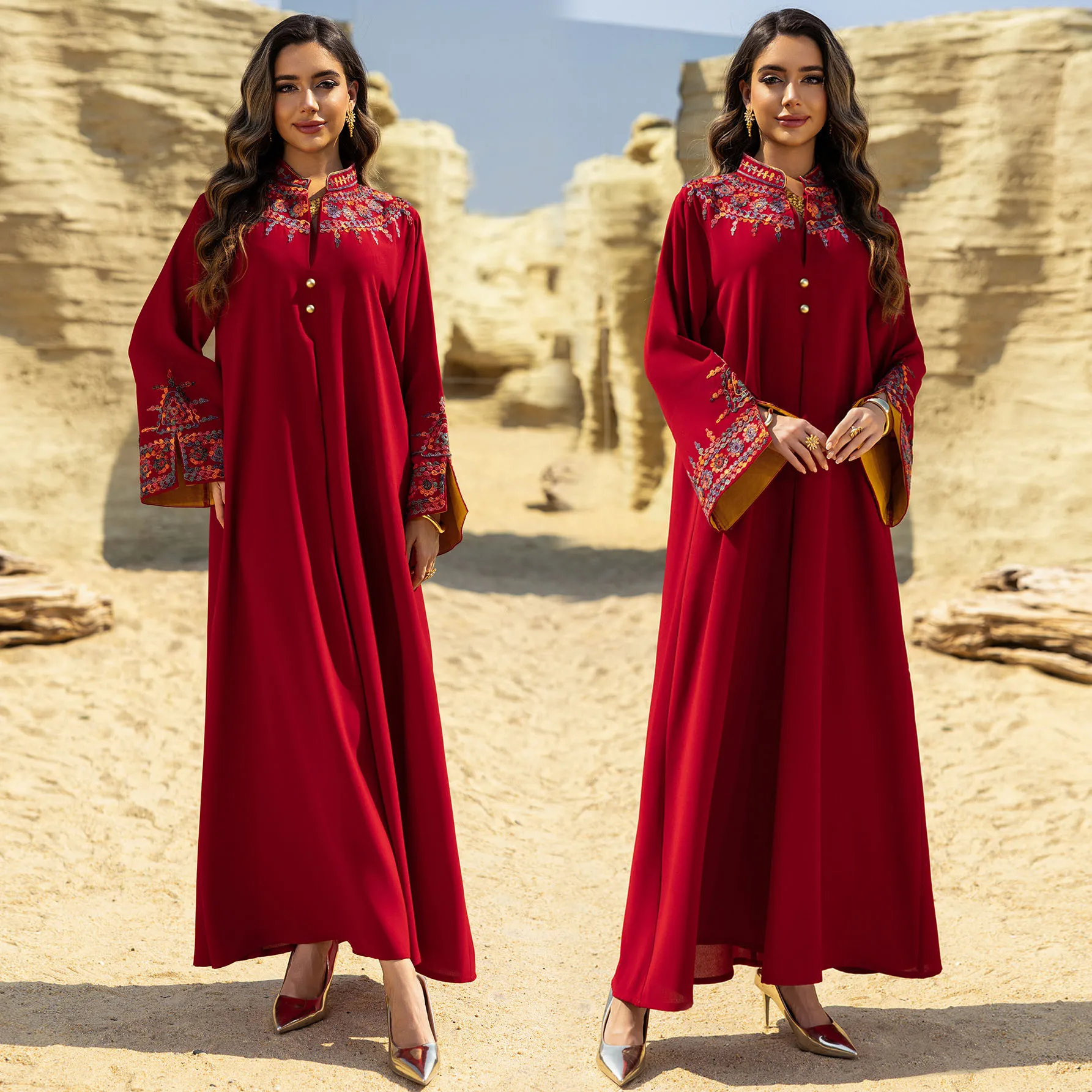

Ramadan Eid Arab Robe Muslim Dress, Dazzling Embroidery Moroccan Kaftan Dubai Saudi Turkish Islamic Clothing, Party Jalabiya
