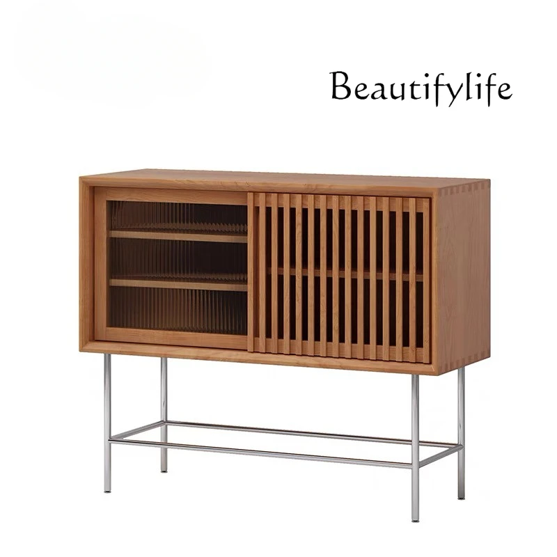 Japanese-Style Solid Wood Sideboard Cabinet Cherry Wood Tea Coffee Machine Modern Minimalist Multifunctional Locker