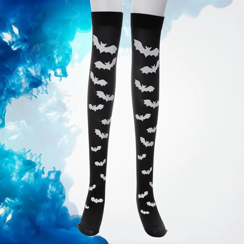 

1 Pair Halloween Bats Pattern Over The Socks Long Socks for Women (70cm Black) Halloween long socks