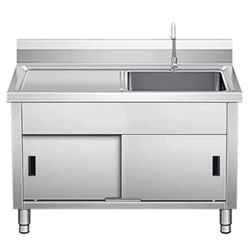 

Stainless steel sliding door sink cabinet, commercial household sink console, large-capacity accessories