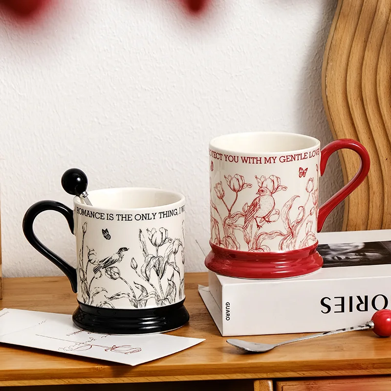 Vintage Ceramic Mug Couple Cup Home Office Water Cup Coffee Cup Girls Gift Holiday Souvenir Ceramic Mug High Value Coffee Mug