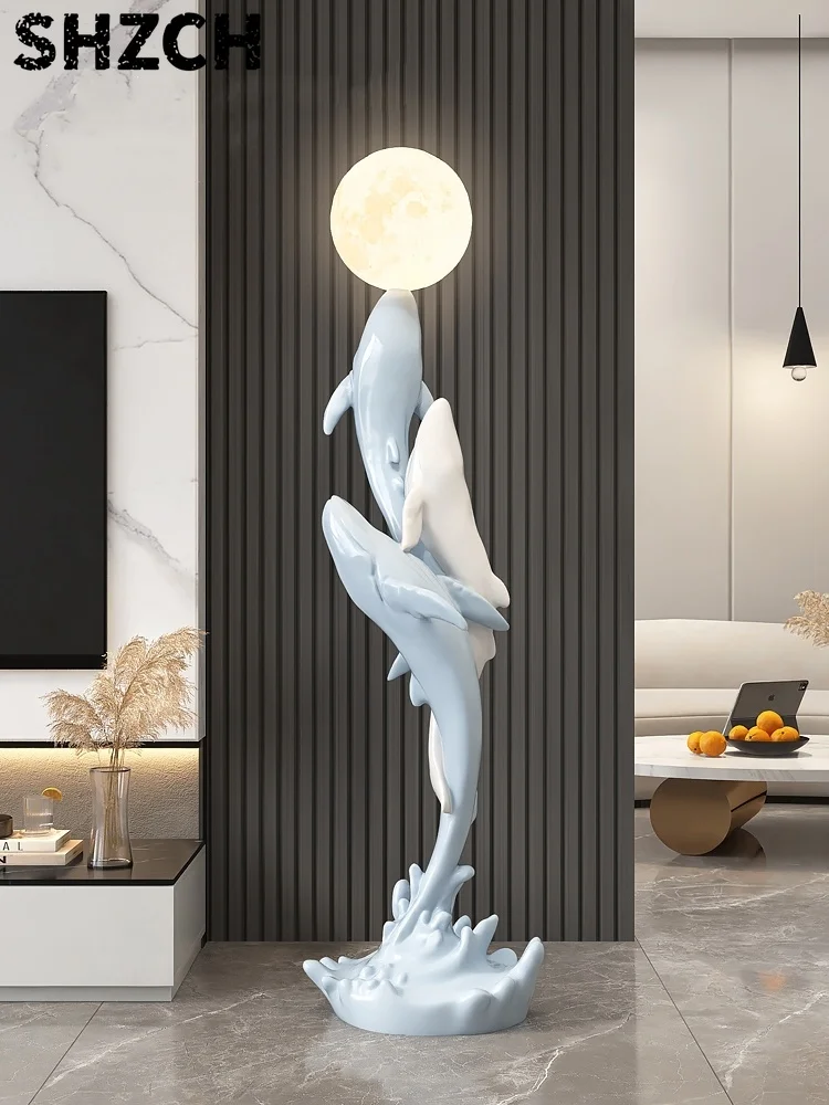Home Decor Luminous Whale Statue Floor Decoration Living Room Animal Sculpture Art Ornaments TV Cabinet Decor Housewarming Gifts