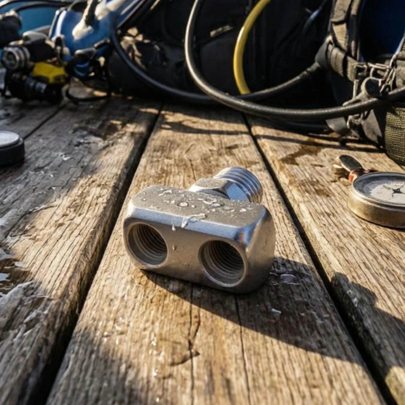 Low-Pressure Splitter Adapter Plated Metal Finish Dive Regulator Splitter Threaded Regulator Connector Rectangular Block Shape
