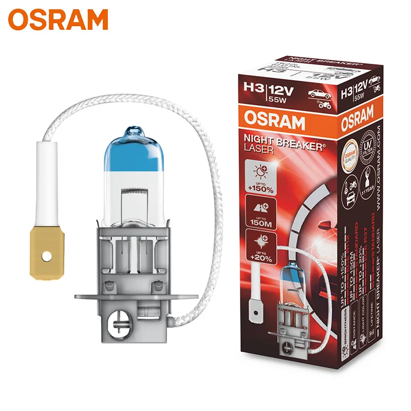 OSRAM Night Breaker Laser H3 Halogen Next Generation 12V 55W +150% Bright Powerful Light Auto Fog Bulb Germany 64151NL, 1x