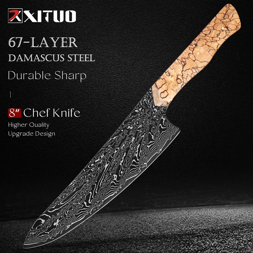 

XITUO 8 Inch Damascus Steel Chef Knife Fashion Kitchen Knife Sharp Gyuto Knife Professional Chef's Knife with Woven Wood Handle