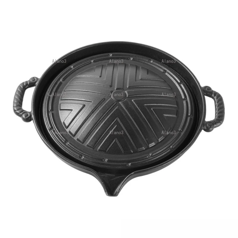 Mongolian Style Cast Iron Korean BBQ Grill Pan Oil Drain Multi‑Functional Commercial Outdoor Portable Barbecue Griddle