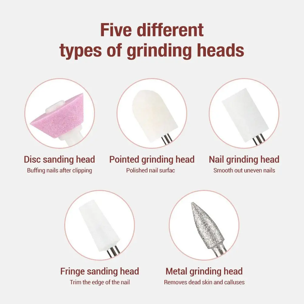 6-in-1 コードレスネイルドリル 新しい電動ネイルファイルキット ポータブル充電式マニキュアツール ネイルシェーピング、バフ研磨、研磨用