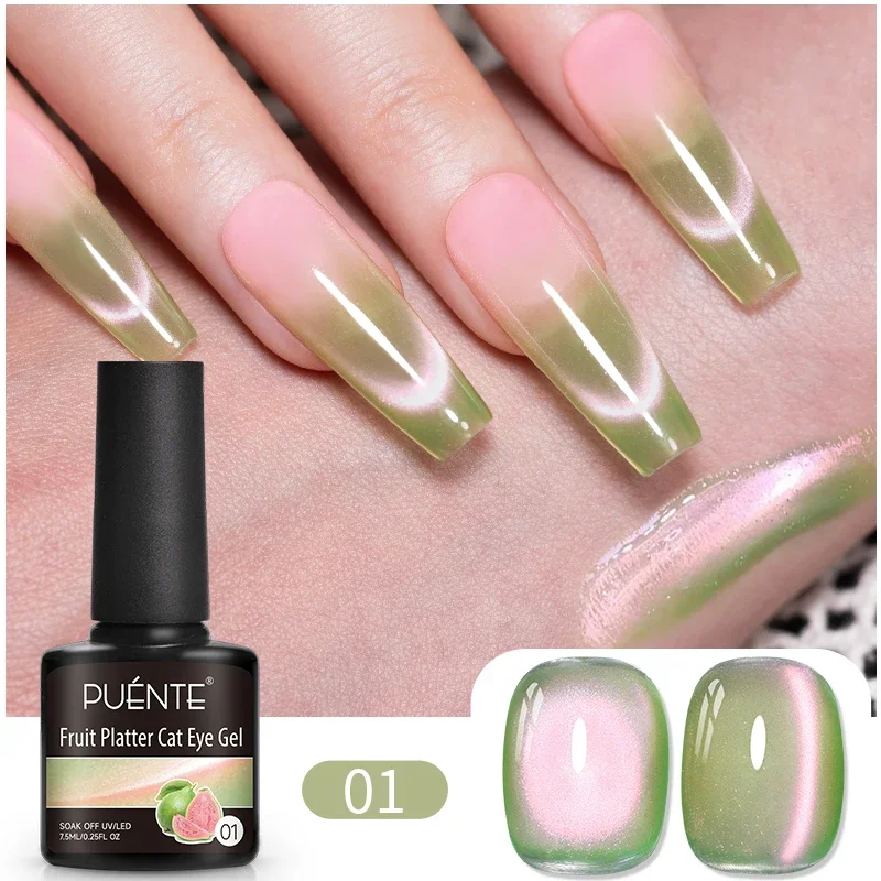 Esmalte en gel magnético de efecto ojo de gato, serie de frutas de verano de 7.5 ml, verde, morado, rosa, removible UV, barniz para arte de uñas 2
