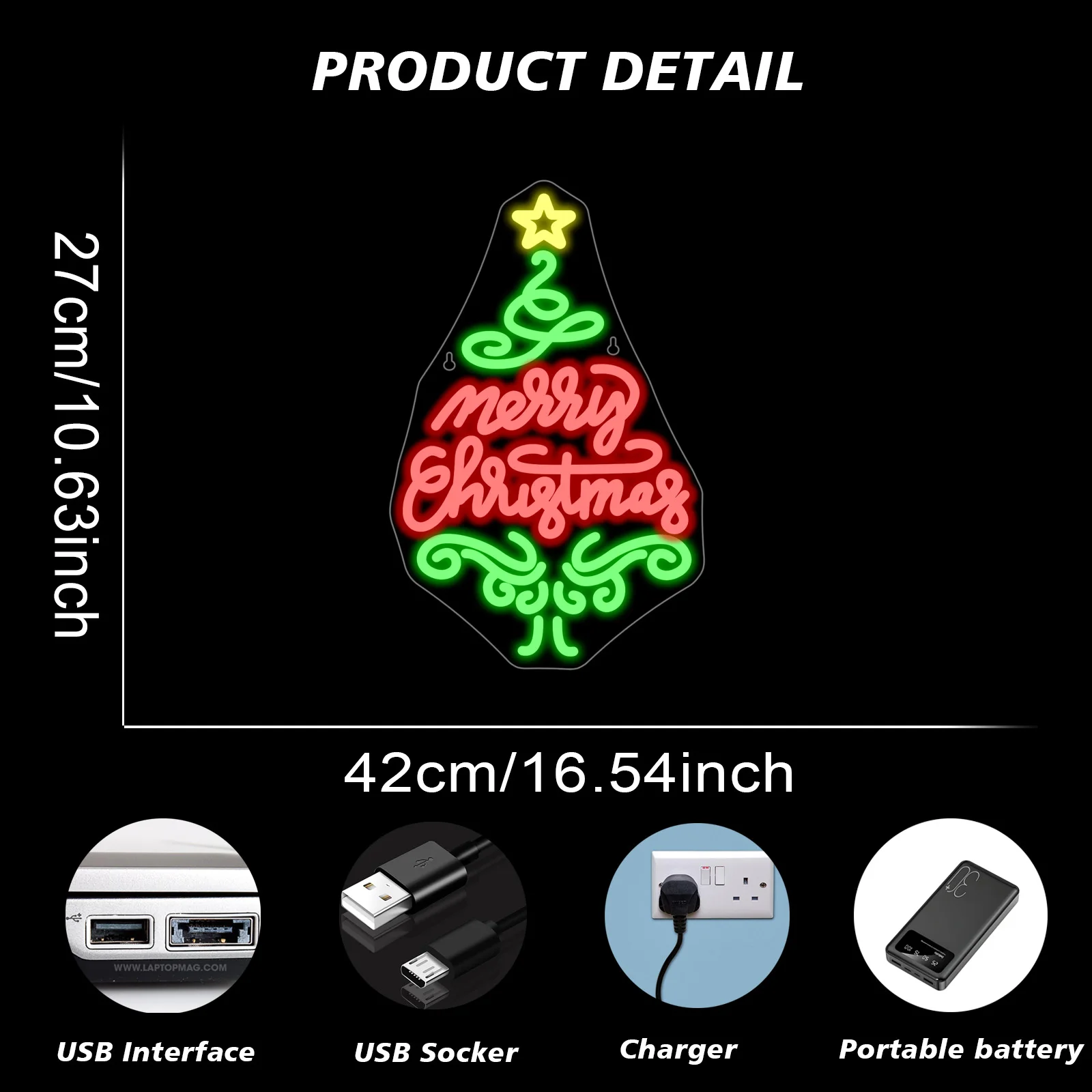 Dekorasi dinding pohon Natal tanda Neon, lampu Led dekorasi kamar dapat diredupkan untuk rumah toko daya USB