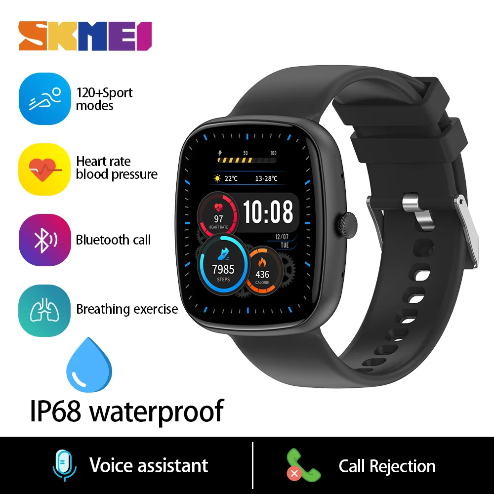 SKMEI Smart Watches 1.83 Inch Waterproof Heart Rate Sports Smartwatch For Men Women Outdoor Military Wristwatch For Android IOS