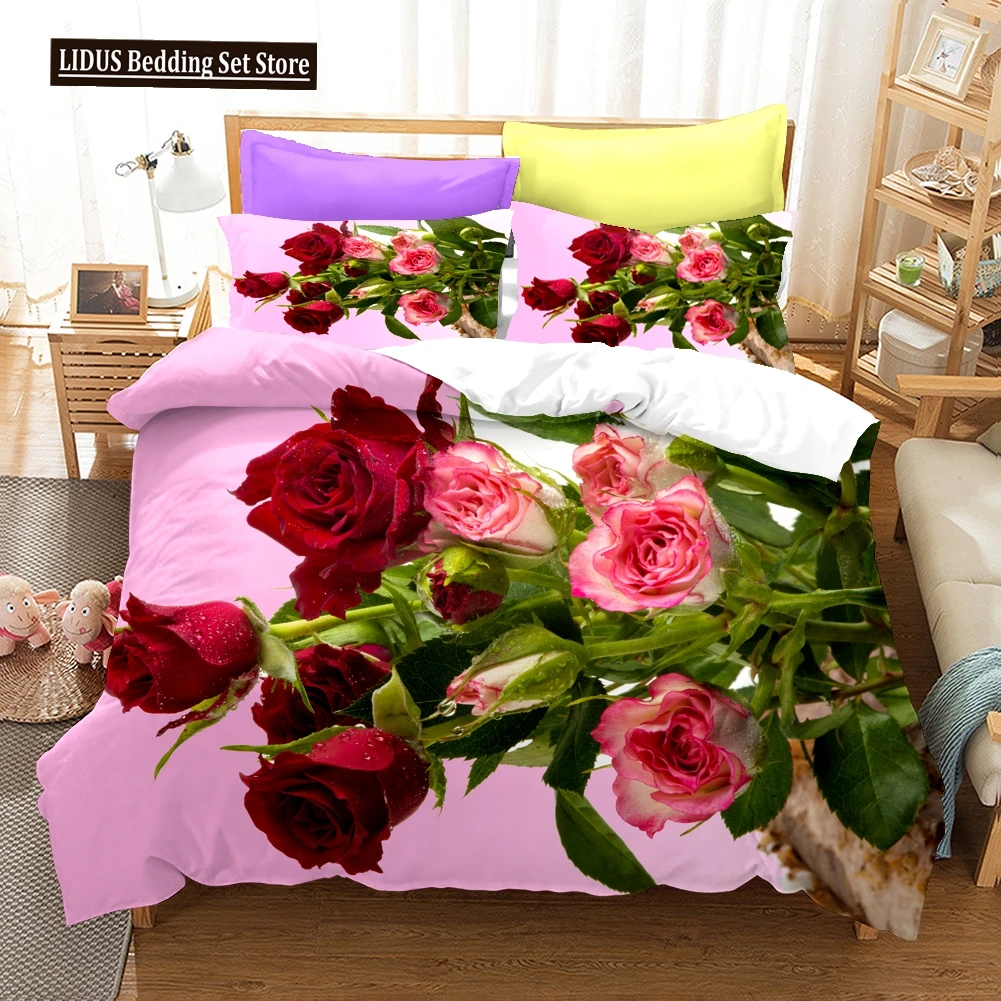 

3D Rose Bedding Sets Duvet Cover Set With Pillowcase Twin Full Queen King Bedclothes Bed Linen