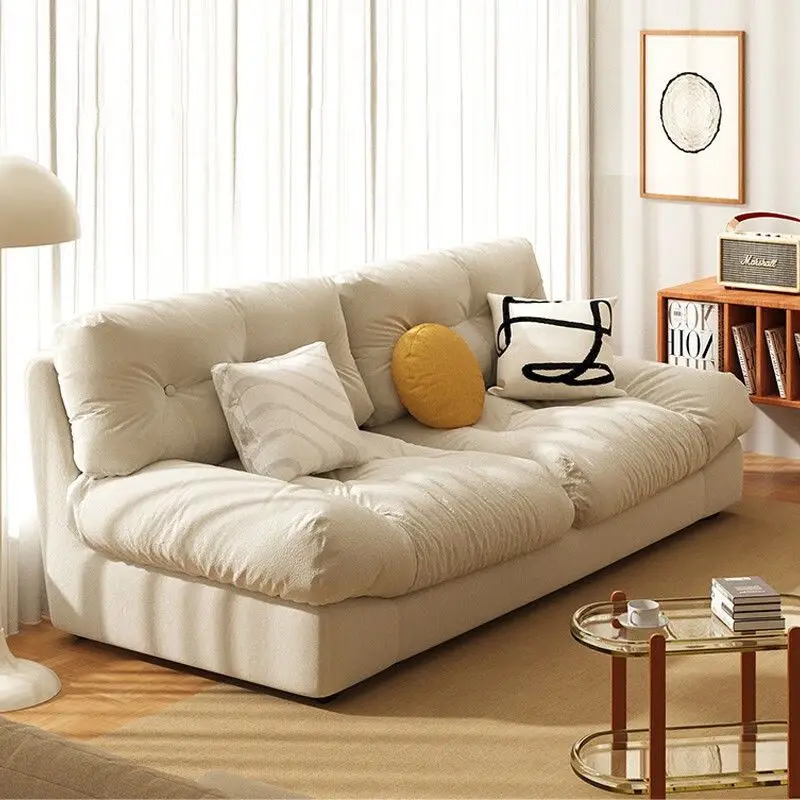 Leisure Light Luxury Lazy Sofa Small Apartment Living Room Home Cloud Sofa Simple and Modern Fabric Craft Sofa Cream Style