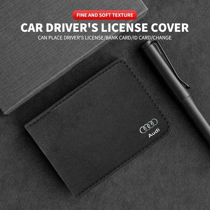 Auto Driver License Cover Suede Anti-Fur Car Driving Documents Case Credit Card Clips For Audi S A4 B5 B6 B7 B8 B9 A3 8P 8V 8L R