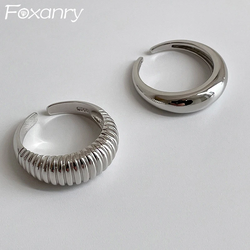 FOXANRY Minimalist Silver Color Rings Party Jewelry for Women New Fashion Creative Geometric Holiday Beach Accessories Gift