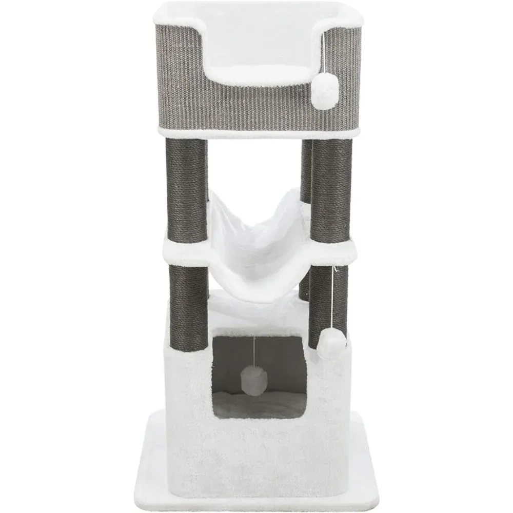 Dangling Cat Toys Repellents and Training Cat Tree With Plush Condo Castle for Cats Products Cushions Kittens Gray Freight Free