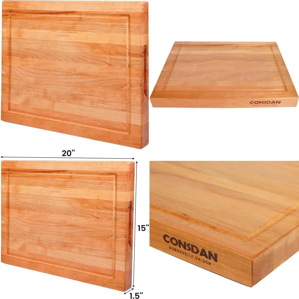 

CONSDAN Cherry Wood Kitchen Cutting Board, USA Grown, 20x15 with Hidden Handle, Prefinished