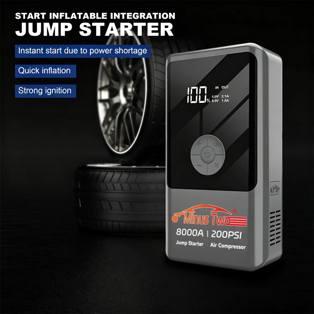 Car Jump Starter Power Bank Portable 150PSI Air Pump Battery Emergency Booster Starting Device Car Starter 2026.