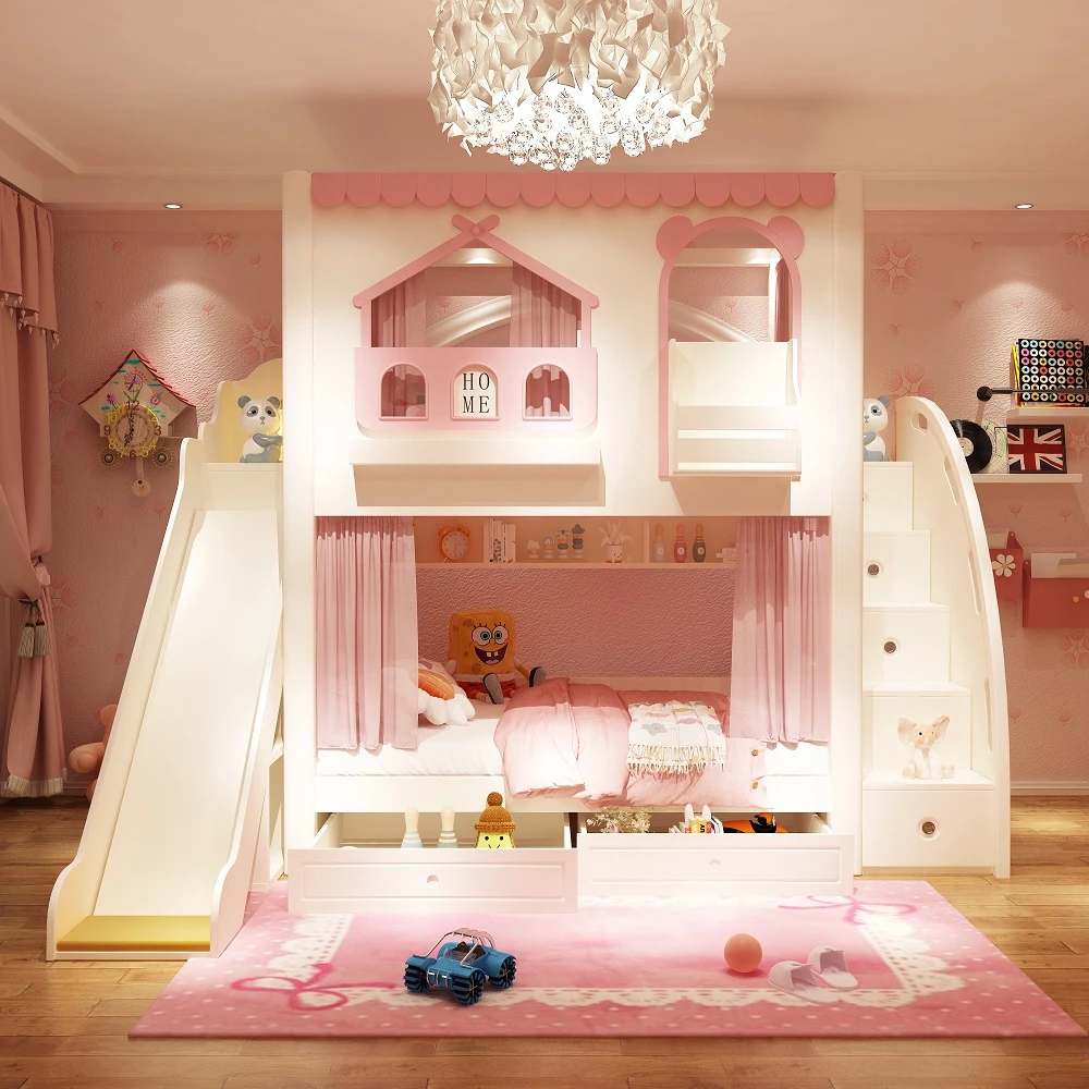 Children's Bed Tree House, Boy And Girl Bunk Bed, Upper And Lower Bunk Bed, High Guardrail, Boy And Girl Tree House Bed, High An