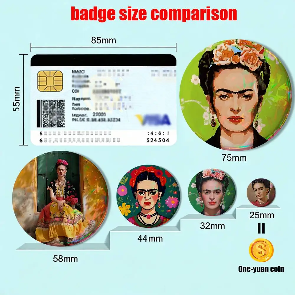 Mexican Legend Art Frida Kahlo Reflective Pin Tinplate Round Brooch Cartoon Cosplay Badges for Bag Hat Toys Gifts