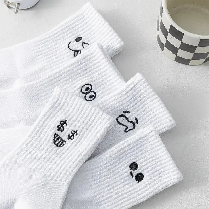 5 Pairs Cute Casual Socks For Womens Soft Versatile Fashionable Girl Socks Tide Medium Length Stockings Kawaii Mini Crew Socks image 2