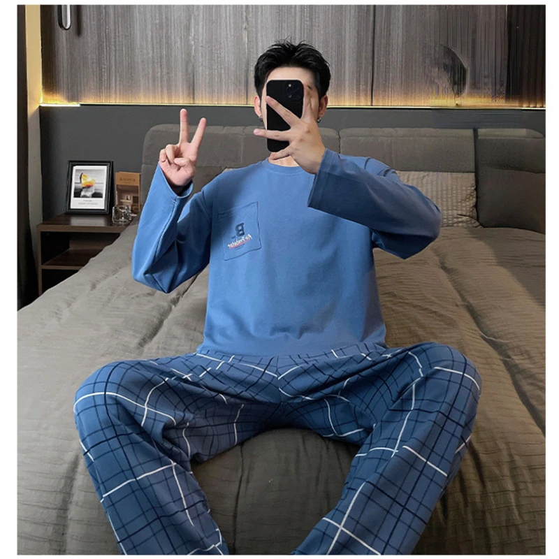 Sleepwear Men's Clothing Suits Autumn Thin Home Soft Simple Cozy Loose Slim Casual Temperament High Quality Casual Cool Mature