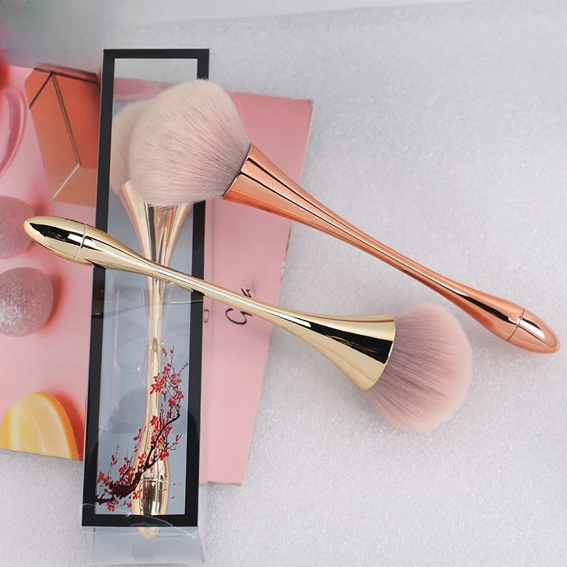 1PCS Little Waist Rose Gold Pink Loose Powder Makeup Brush Plastic Handle Soft Non Powdery Non Shedding Makeup Brush Tool