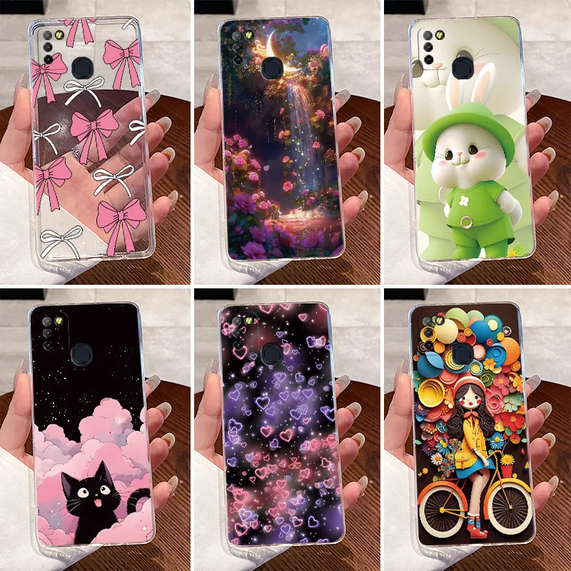Case For Infinix Smart 5 2020 / Hot 10 Lite X657 X657C X657B Phone Case Luxury Cute Love Rabbit Funny Clear Soft Silicone Cover