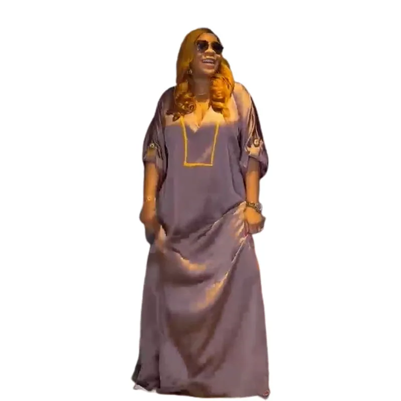 

2022 Summer Fashion African Women Short Sleeve V-neck Polyester Plus Size Long Dress African Dresses for Women African Robes