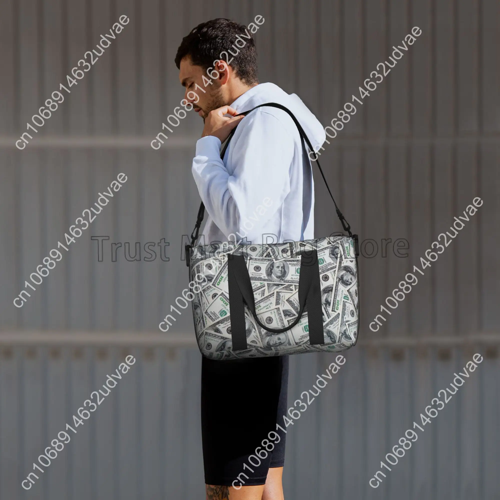 Money Background 100 Dollar Bills Travel Duffel Bags Sports Gym Bag Luggage Overnight Bags for Men Women with Adjustable Strap