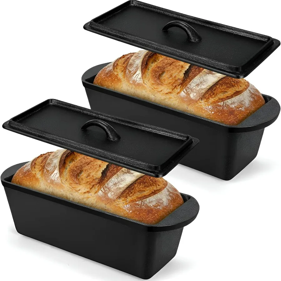 

2 Pack Cast Iron Bread Loaf Pan with Lid Heavy Duty Cast Iron Bread Pan with Dual Handles for Baking Meatloaf Homemade 13 x 5 x