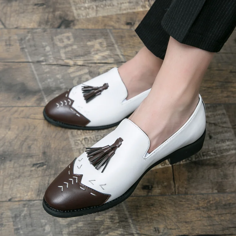 BIG SIZE New Fashion leather shoes leather brogue lace up dress wedding office men formal shoes contatenate two colors