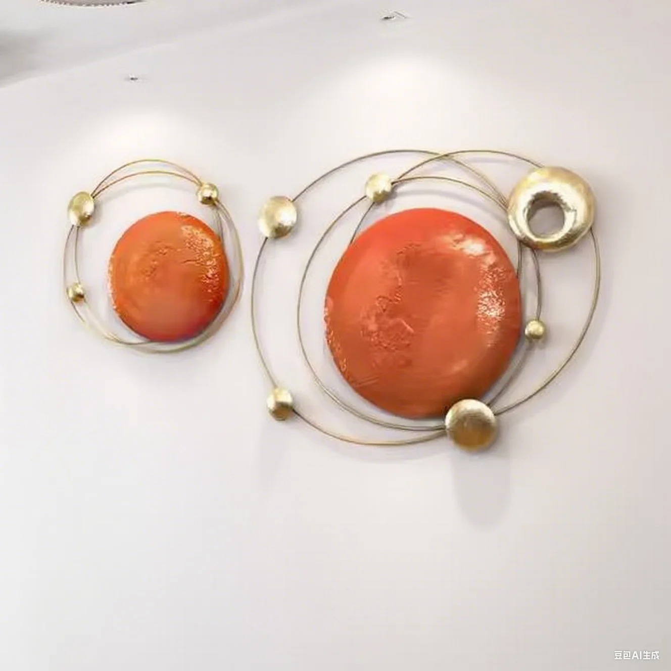 Metal Abstract Wall Hanging Set Sunset Orange Earth and Stars Simple Style Wall Decoration