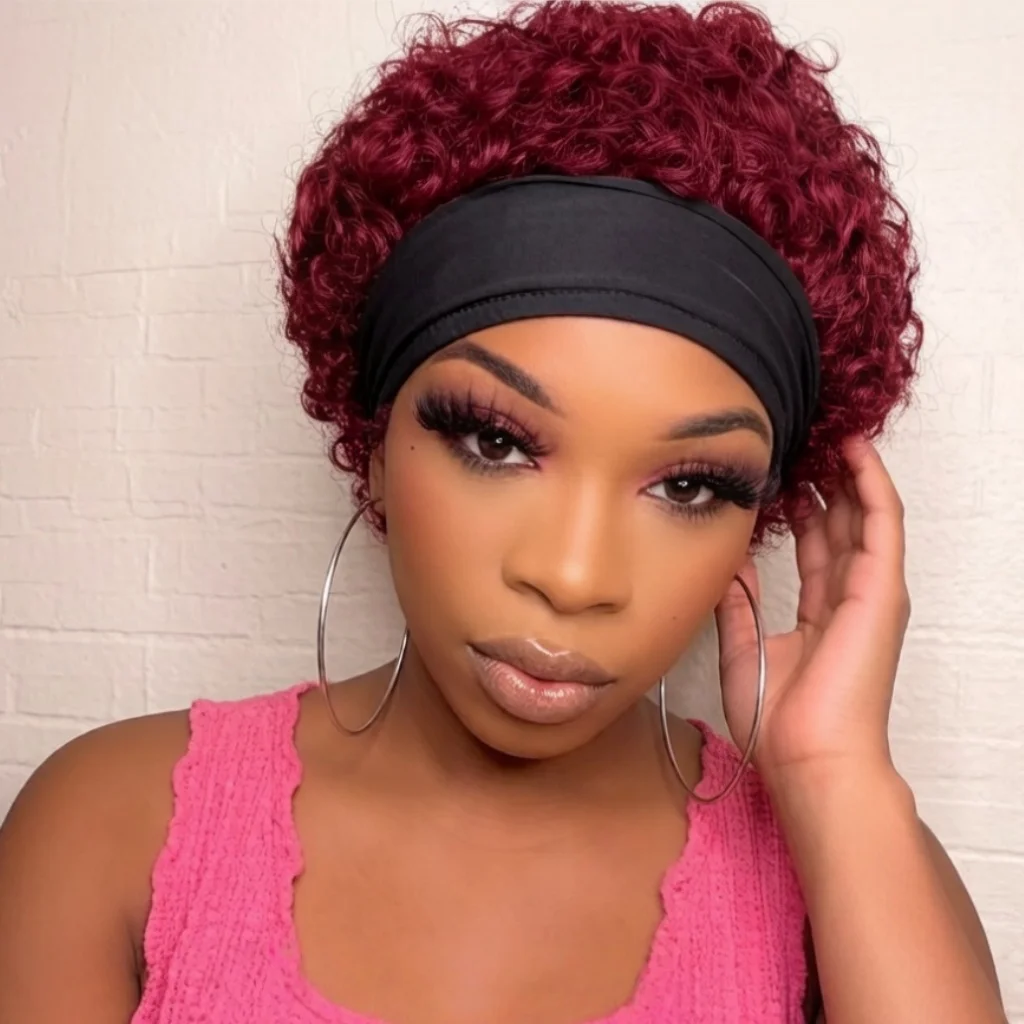 Headband Wig Human Hair Wigs for Women Ombre Pixie Cut Wig Human Hair Put on and Go Wig Curly Headband Wigs full machine made