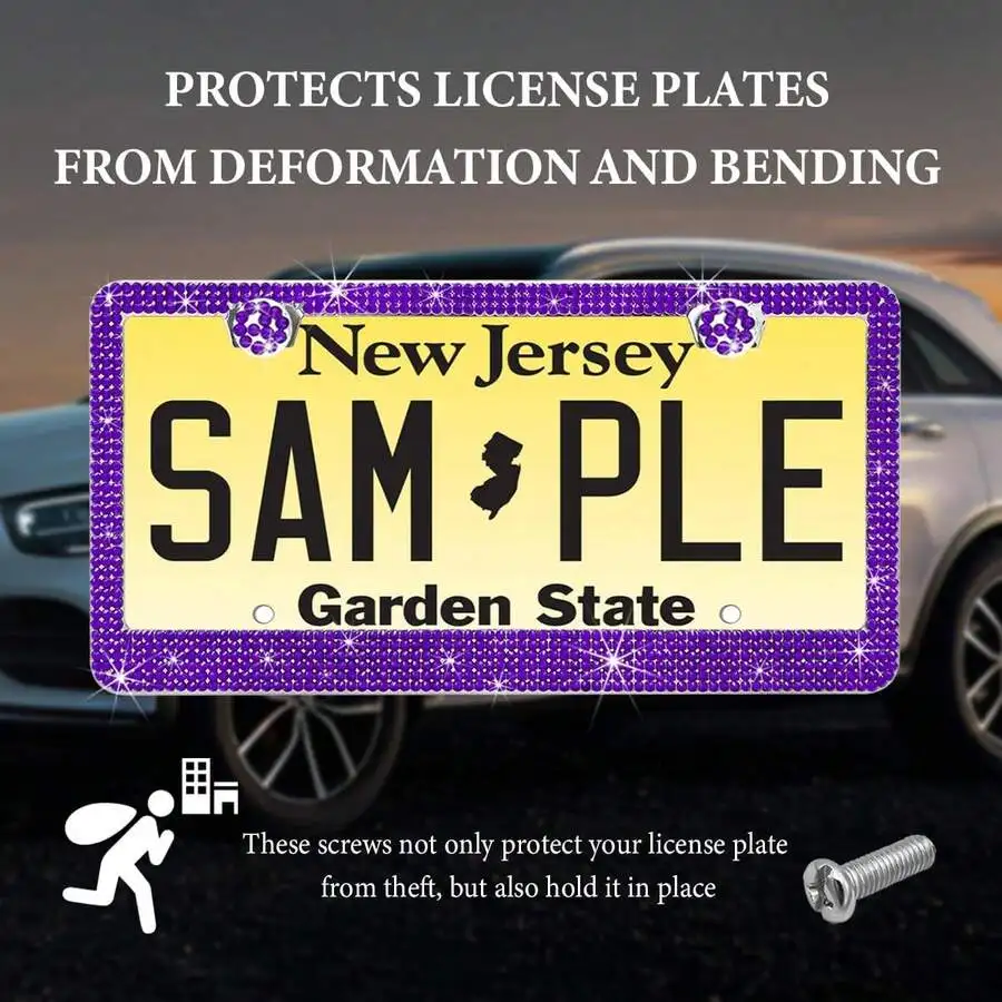 Bling License Plate Frame, Handcrafted Rhinestone License Plate Holder With Mounting Kit, Sparking Diamond Stainless Steel