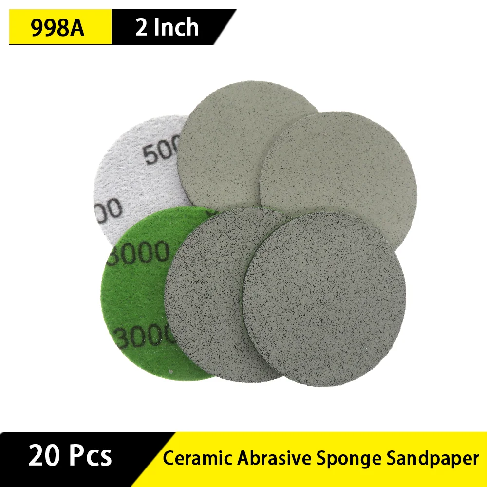 20 Pcs 2Inch Sponge Sanding Disc 50mm Sandpaper Hook and Loop for Polishing & Grinding 998A