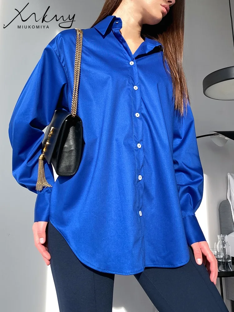 MiuKoMiYa Autumn Women Oversized Blue Shirts Long Sleeve Tops Women 2022 Office Wear Oversize Green Blouses For Women Fashion