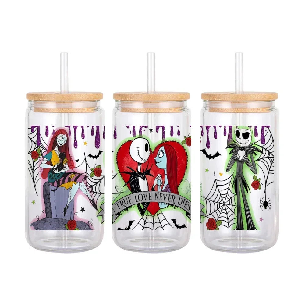 11x24cm Mini The Nightmare Before Christmas UV DTF Transfer Sticker Disney Decals For 16oz Glass Cup Wrap Stickers