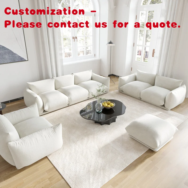 

custom.ATUNUS Beige Modern Living Room Furniture White Velvet Fabric 1 2 3 4 Seater Couch Sectional Sofa Set