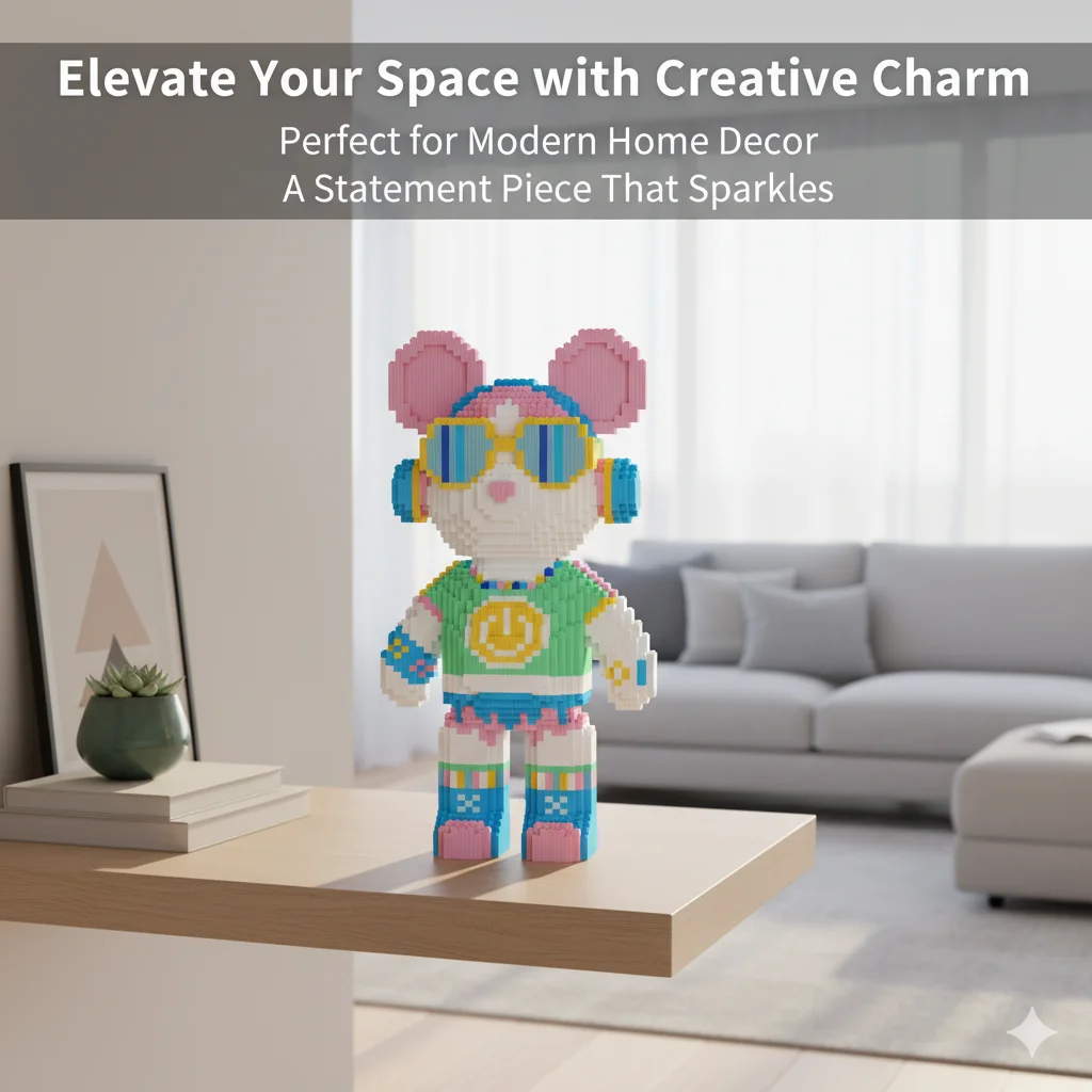 Blocs de construction ours de dessin animé 45cm, jouet à assembler coloré, Puzzle, figurine adaptée à la plupart des systèmes de briques pour enfants et adultes, décor cadeau