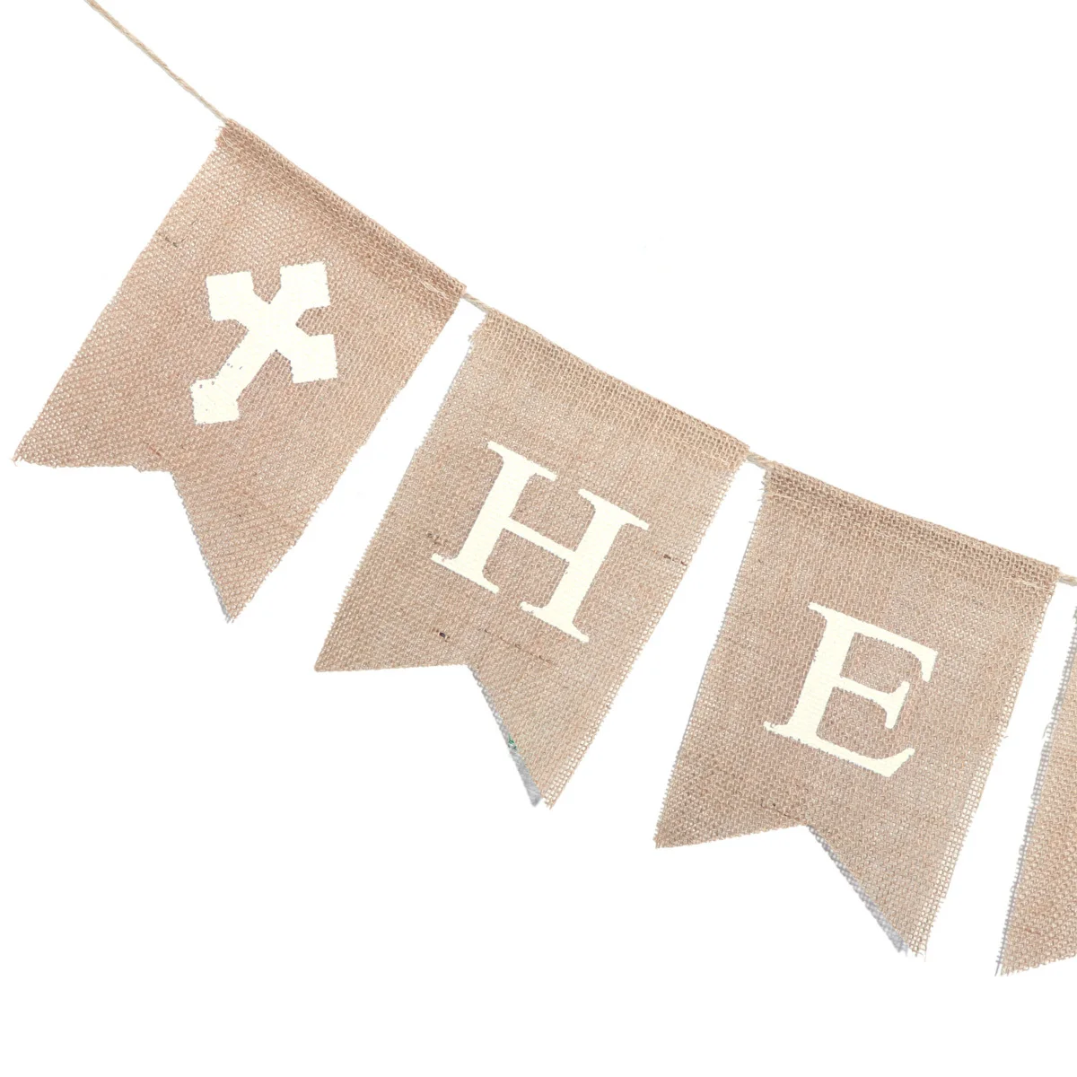 

1Set 2.8m Easter Banners He Is Cross Printed Vintage Jute Burlap Bunting Garland for Holiday Party Decor Outdoor Indoor