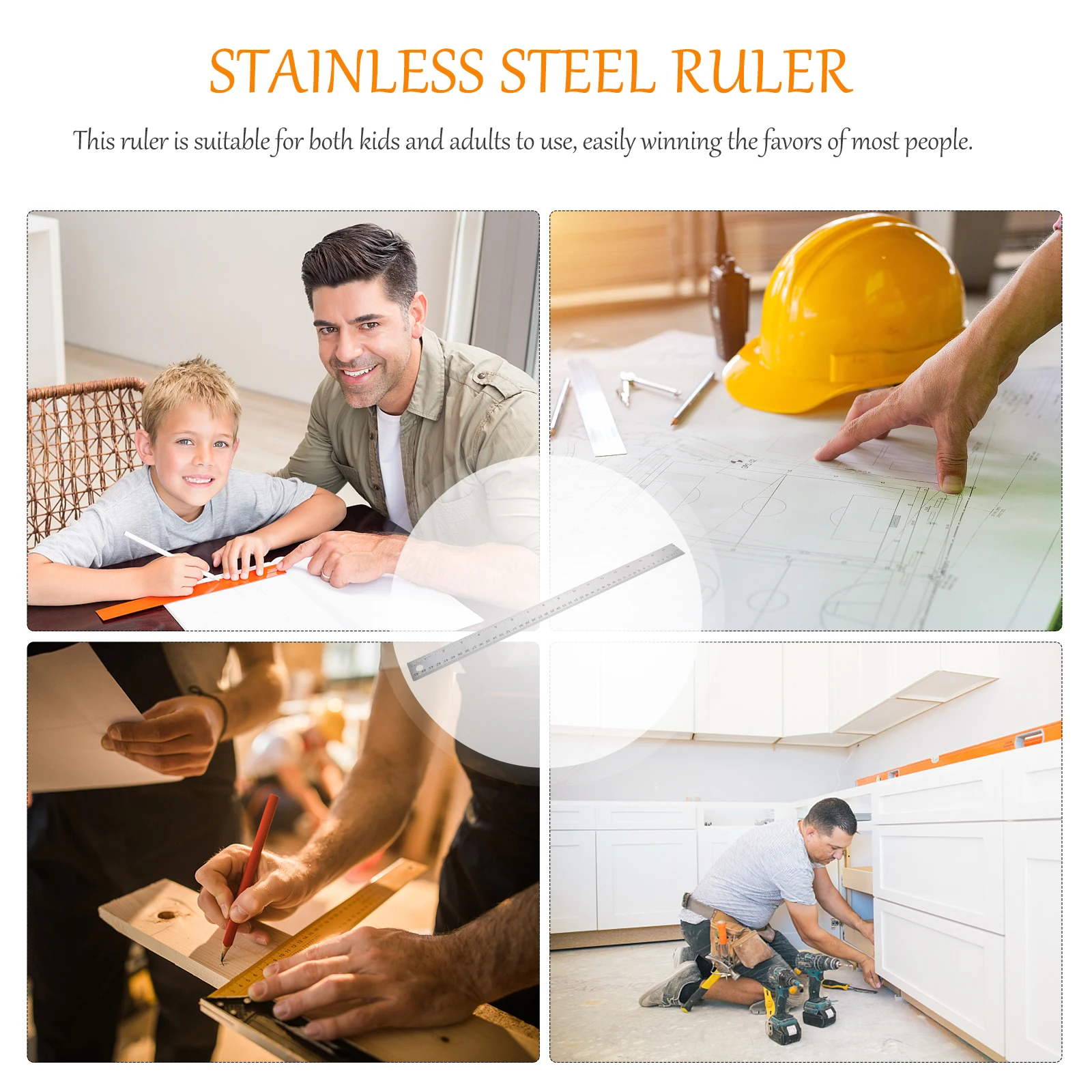 

45cm Cork Backed Stainless Steel Ruler Smooth Kids Student Office School Measuring Tool Clear Scale Woodworking Straight