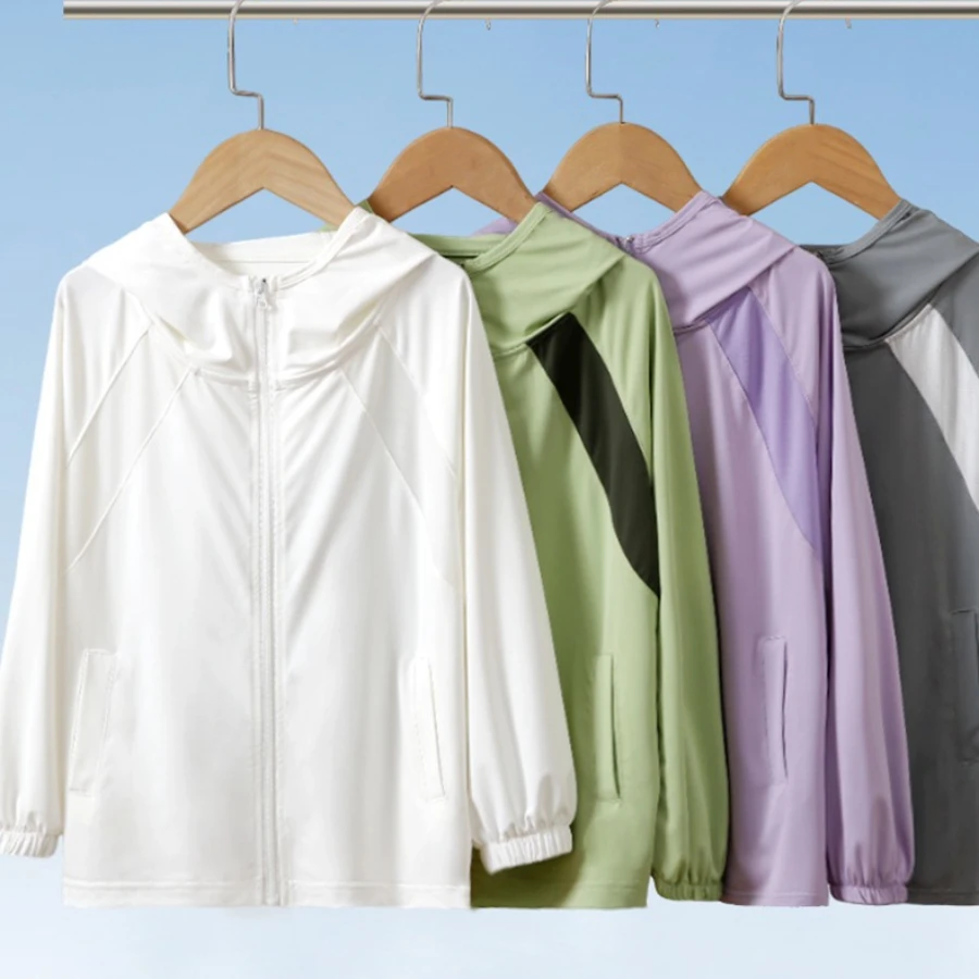 Teen Kids Sun Protection Hoodie Jacket Ice Silk Fabric Quick Dry Breathable Zip Up Coat for Boys Girls Summer Outdoor Activities
