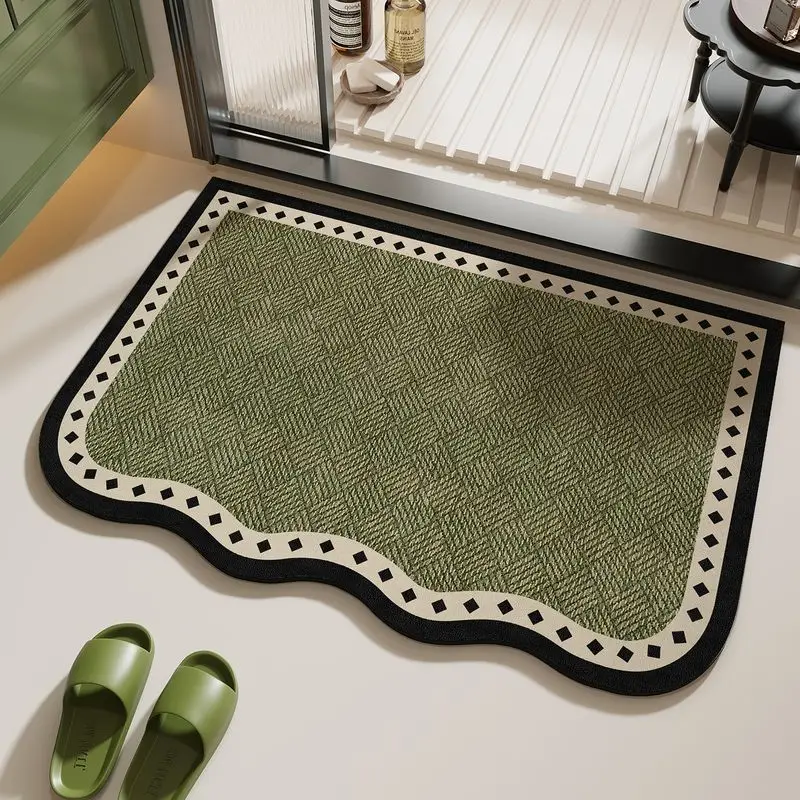 VIKAMA Luxury-Style Green-Color Rug for Bathroom Toilet Entrance Quick Absorption and Drying Hallway Anti-Slip Mat Home Decor