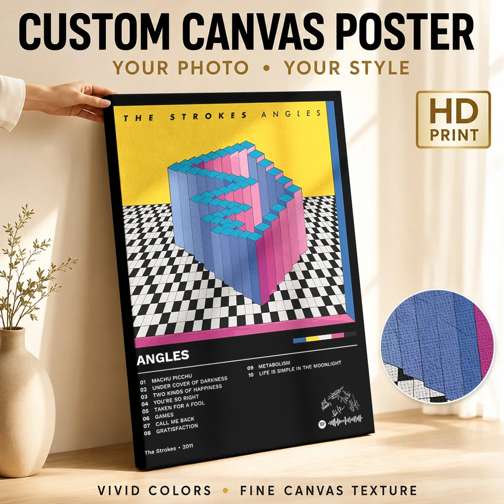 The Strokes - Angles Album Cover Framed Canvas Print Poster Customized Retro Music Wall Paintings Decoration for Studio Bedroom