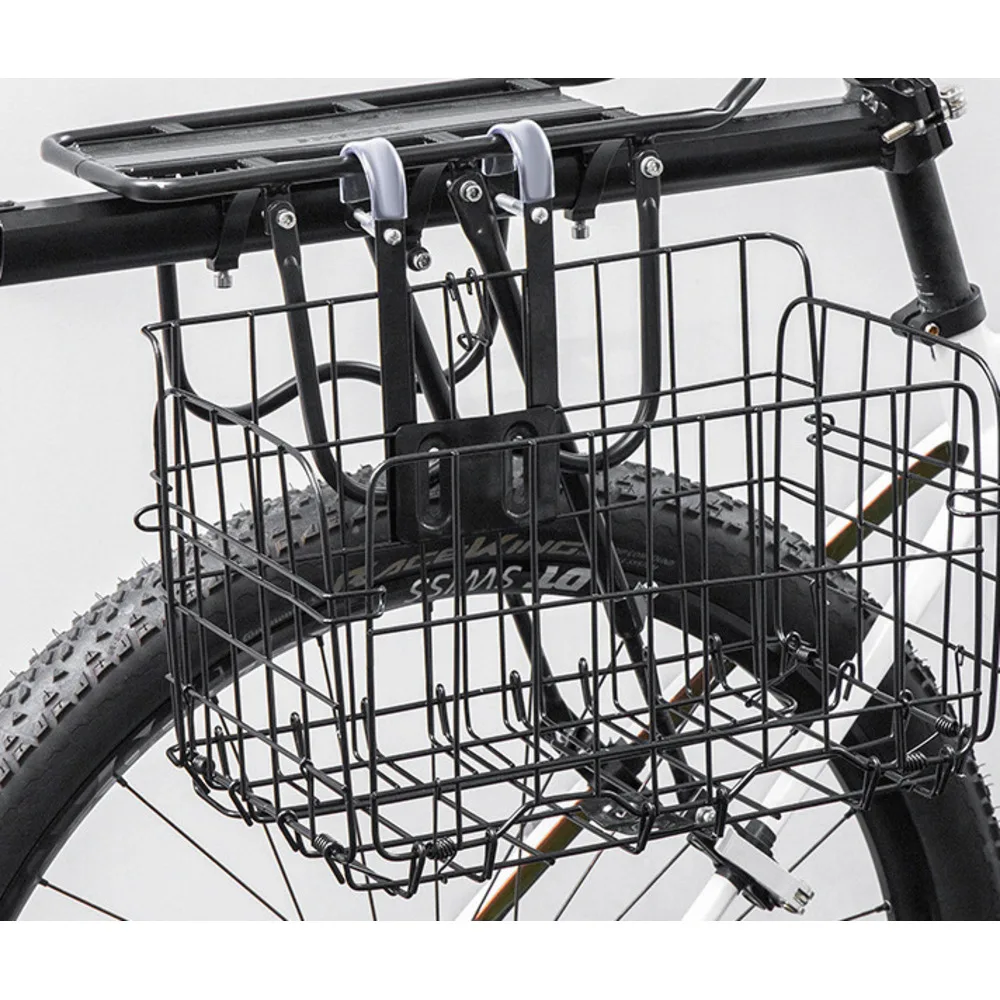 Bicycle front shelf, vegetable pet basket, thickened steel wire, large opening, and foldable hanging at the back_voghion.com