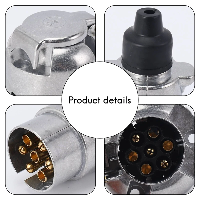 

Trailer Accessories- 7 Pin Trailer Plug 12V Rv Sockets Towbar Towing 7Pin Metal Trailer Connectors