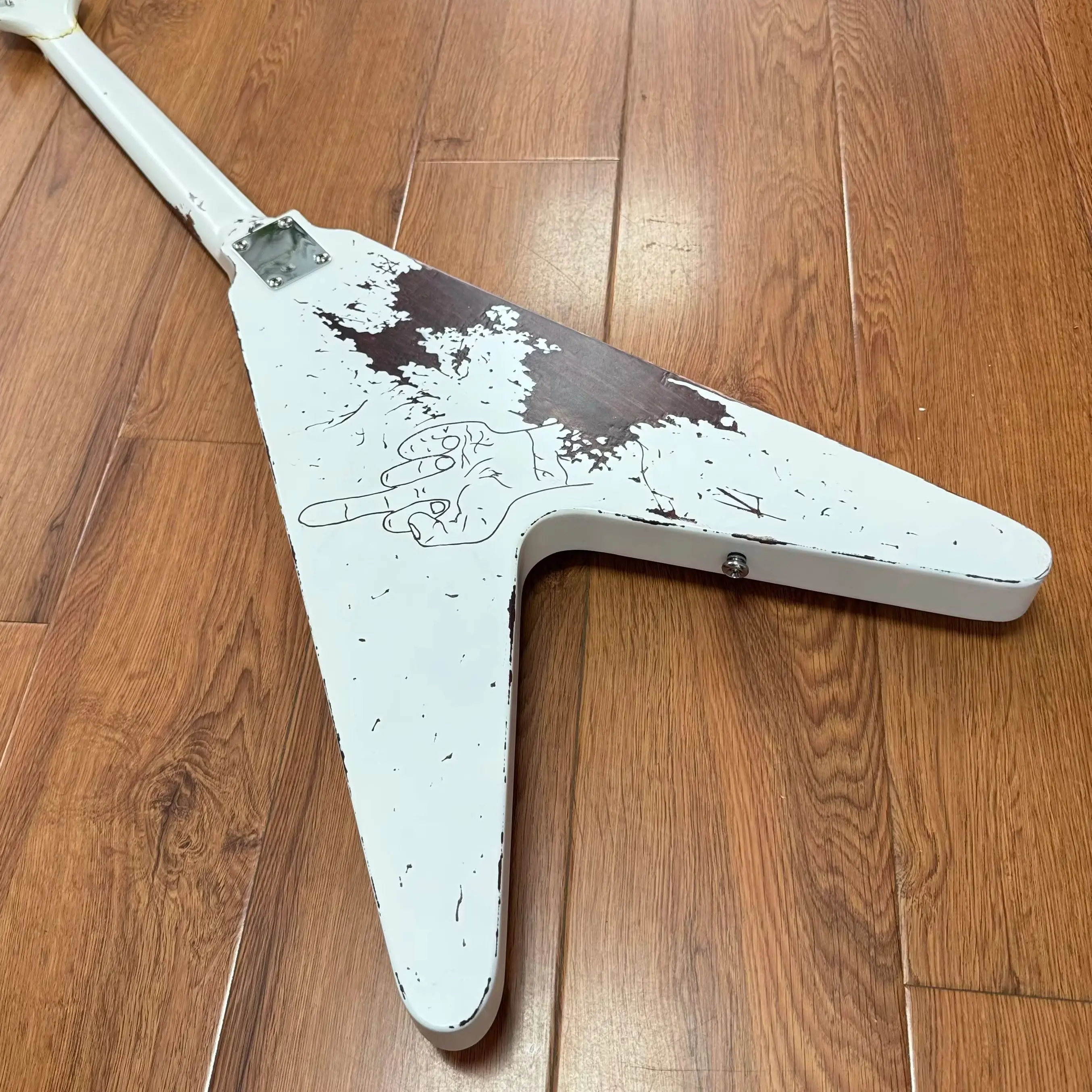 Hot-Selling In 2026 - Retro White V-Shaped Electric Guitar With Dual Pickups, White Pickguard, Rosewood Fingerboard. In Stock. Fast Shipping. Ideal Christmas Gift. Free Shipping.