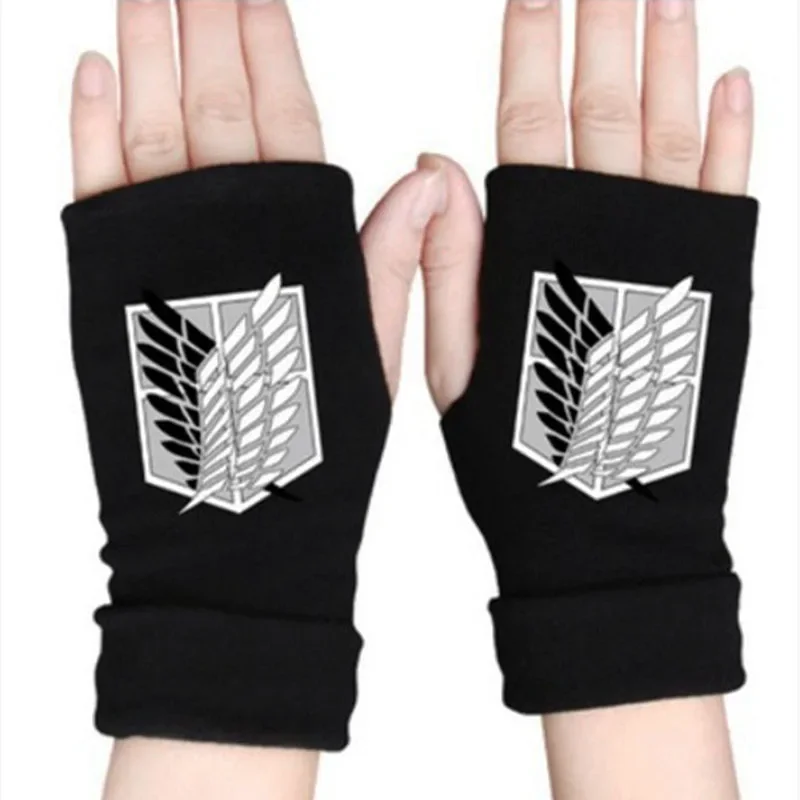 Cosplay Anime Handschuhe Angriff auf Titan Halb Finger Handschuh Kostüme Zubehör Gedruckt Baumwolle Finger Handschuhe Kostüm Requisiten